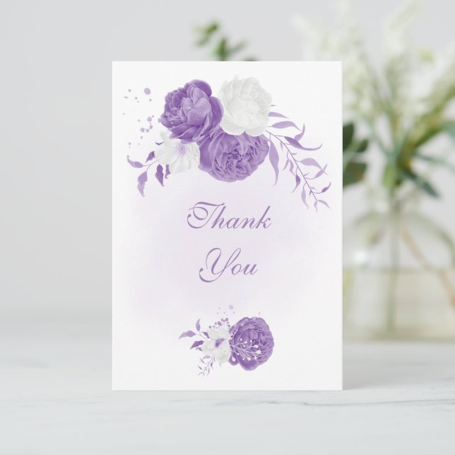 lila romantische Hochzeit Dankeskarte (Stehend Vorderseite)