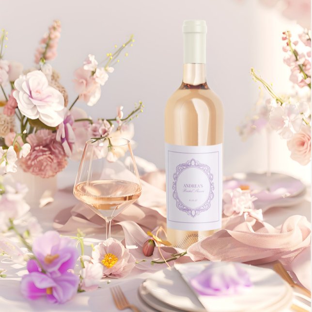 Lila-Romantisches Vintages Brautparty Weinetikett (Purple Romantic Vintage Bridal Shower Wine Label)