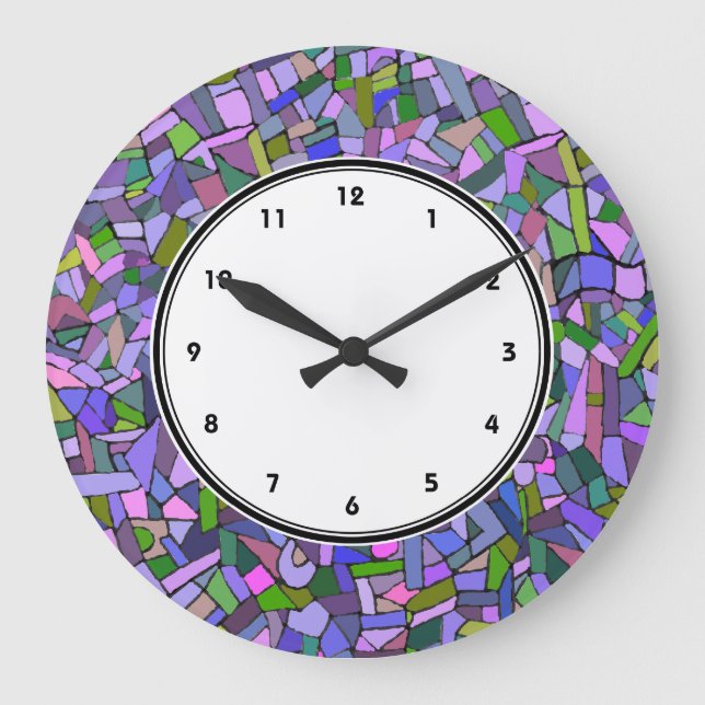 Lila-rosa-Abstrakt-Mosaik-Musteruhr Große Wanduhr (Vorderseite)