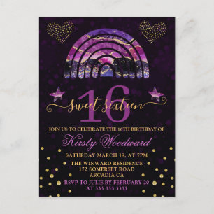 Lila & rosa Agate Rainbow & Hearts Sweet 16 Postkarte