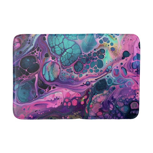 Lila rosa Aqua Acrylic Pour Hübsch Water Liquid Badematte (Vorderseite)