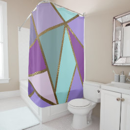 Lila rosa Aquamarin Türkis & Bronze Gold Geometrie Duschvorhang