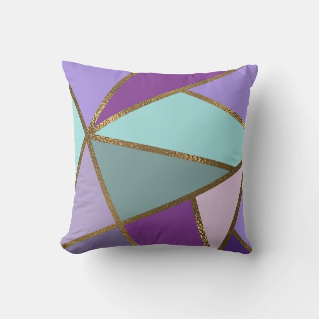 Lila rosa Aquamarin Türkis & Bronze Gold Geometrie Kissen (Vorderseite)
