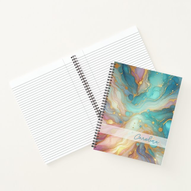Lila rosa Aquamarines Aqua Blue Gold Marmor Notizbuch (Innenseite)