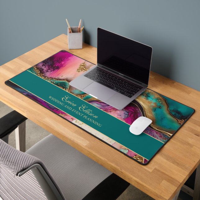 Lila rosa, Aquamarines Gold-Office-Firmenname Schreibtischunterlage (Büro 2)