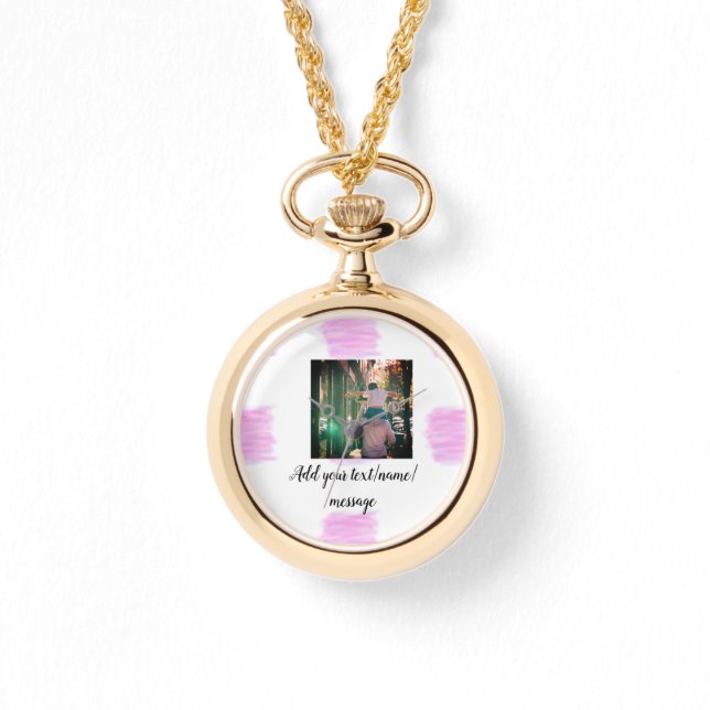 Lila rosa Aquarellfarbe Vater Sohn Vater hinzufüge Armbanduhr (Vorderseite)