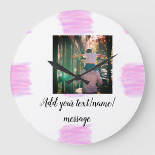 Lila rosa Aquarellfarbe Vater Sohn Vater hinzufüge Große Wanduhr