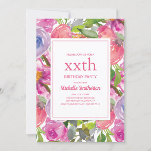 Lila rosa Aquarellfarben Wildblume jedes Lebensjah Einladung