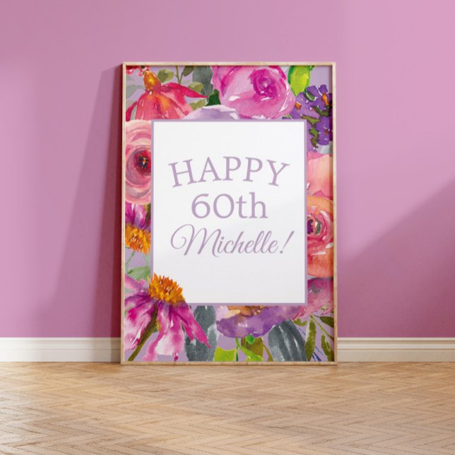 Lila Rosa Aquarellfarben Wildblumen Happy 60. Poster (Von Creator hochgeladen)