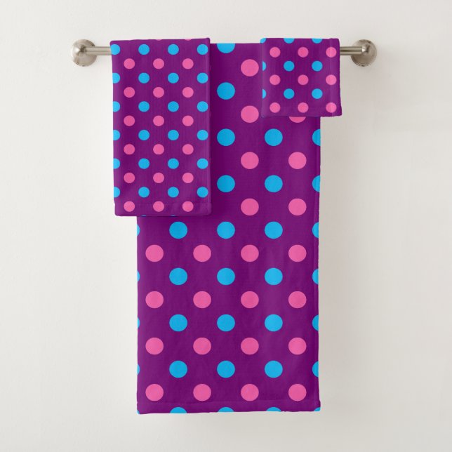 Lila Rosa Blau Punkte Muster Badhandtuch Set (Insitu)