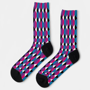 Lila, rosa, blau, schwarz und weiß Diamant Socken