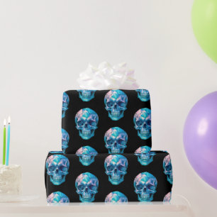 Lila Rosa Blau Totenkopf Schwarz Halloween Geschenkpapier