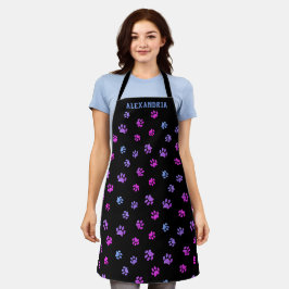 Lila rosa blaue Paw-Druckmuster Schwarz Benutzerde Schürze