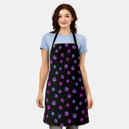 Lila rosa blaue Paw-Druckmuster Schwarz Schürze