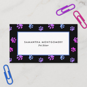 Lila rosa blaue Paw Print Beruflich Pet Sitter Visitenkarte