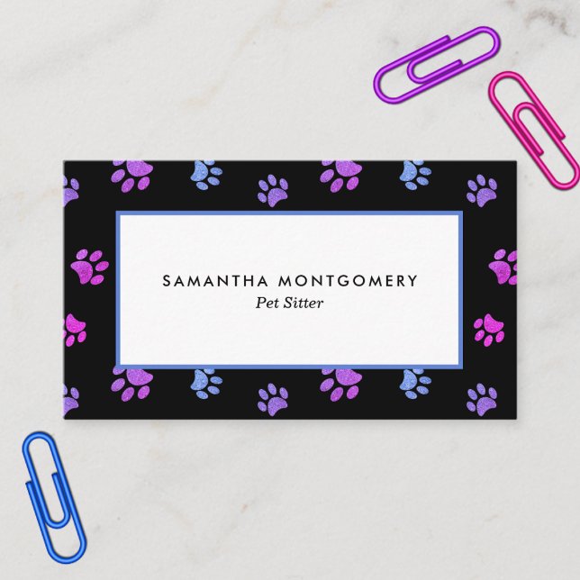 Lila rosa blaue Paw Print Beruflich Pet Sitter Visitenkarte (Purple Pink Blue Paw Print Professional Pet Sitter Business Card)