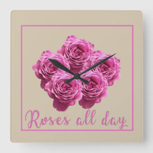lila-rosa-blühende Rose Quadratische Wanduhr