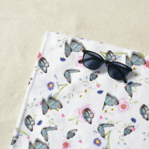 lila Rosa Blume Blauer Schmetterling Sommermuster Strandtuch