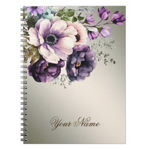Lila Rosa Blume Goldene Elegante Notizblock