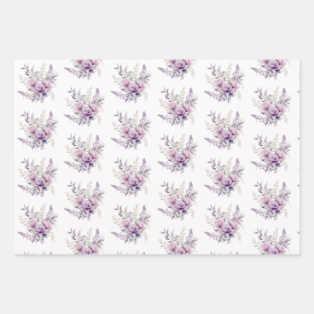 Lila rosa Blume mit Blumenmuster Geschenkpapier Set (Vorderseite)