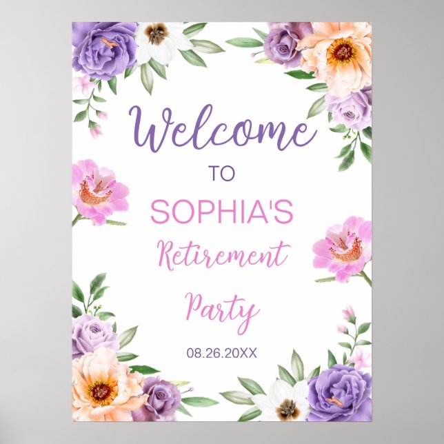 Lila rosa Blume Party für die Altersvorsorge Begrü Poster (Vorne)