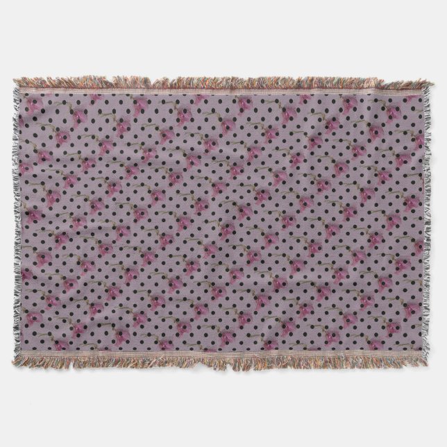 Lila rosa Blume und schwarze Polka Punkte Decke (Vorderseite)