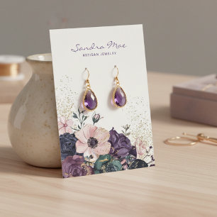 Lila Rosa Blumen Gold Glitter Schaukarte Visitenkarte