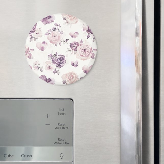 Lila Rosa Blumen & Herzen   Magnet (In Situ (Kühlschrank))
