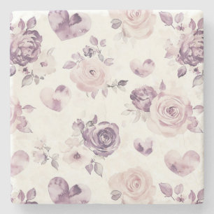 Lila Rosa Blumen & Herzen Steinuntersetzer