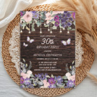 Lila Rosa Blumen Schmetterlinge Rustikal Holz 30.