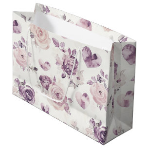 Lila rosa Blumen und Herzen Brautparty Große Geschenktüte