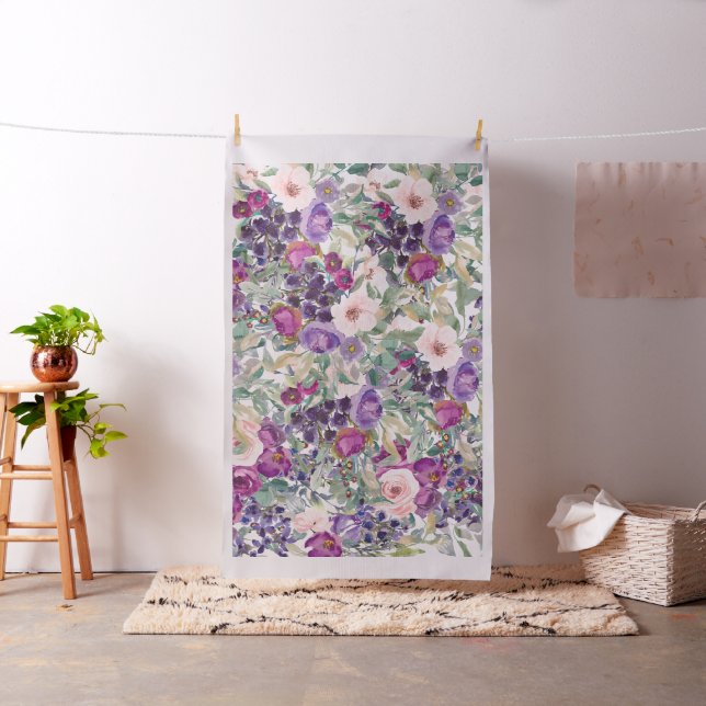 Lila Rosa Blumenmuster Grün Blätter Stoff (Beispiel)