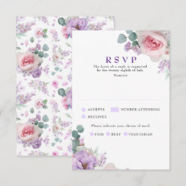 Lila rosa botanische  rosa Hochzeitskarten RSVP Karte