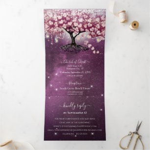 Lila Rosa Burgund Weinkeller Hochzeit Dreifach Gefaltete Einladung