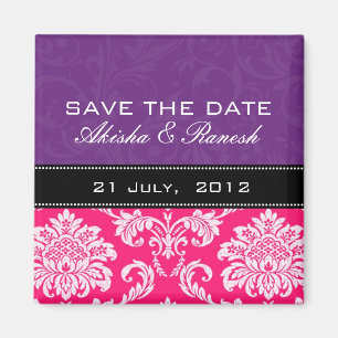 Lila rosa Damast-Save the Date Magnet