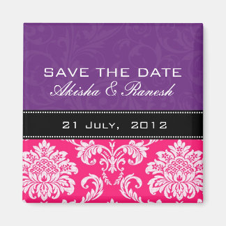 Lila rosa Damast-Save the Date Magnet