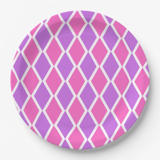 Lila Rosa Diamantmuster Pappteller (Vorderseite)