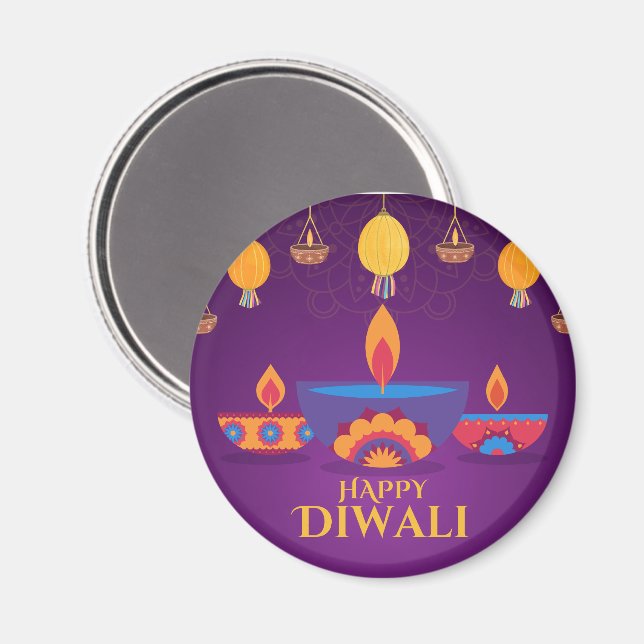 Lila rosa Diwali-Lichtbild Magnet (Vorderseite/Rückseite)