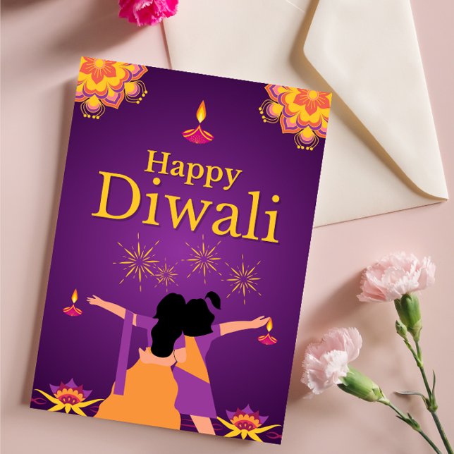 Lila rosa Diwali-Lichtbild Postkarte (Von Creator hochgeladen)