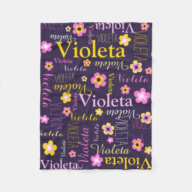 Lila rosa, dunkelgelb, genannt Violeta-Blume Fleecedecke (Vorderseite)