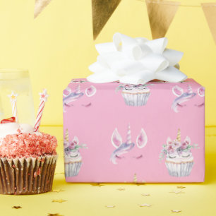 Lila Rosa Einhorn Blumen Cupcakes Geburtstag Geschenkpapier