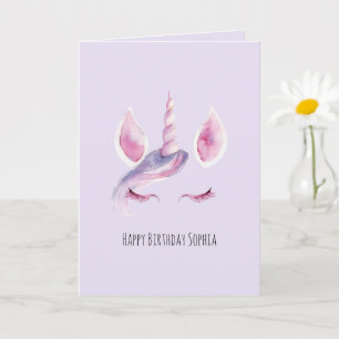 Lila Rosa Einhorn Geburtstag Karte