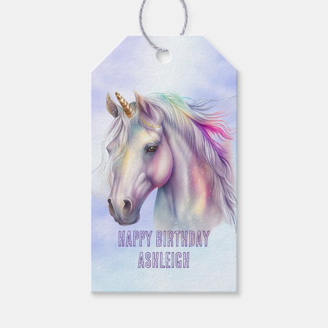 Lila rosa Einhorn Glitzer Sparkone Geschenkanhänger (Vorderseite)