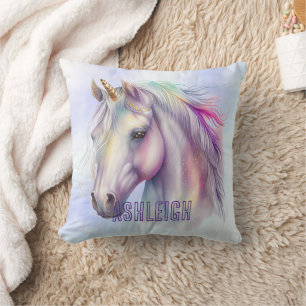 Lila rosa Einhornname Kissen