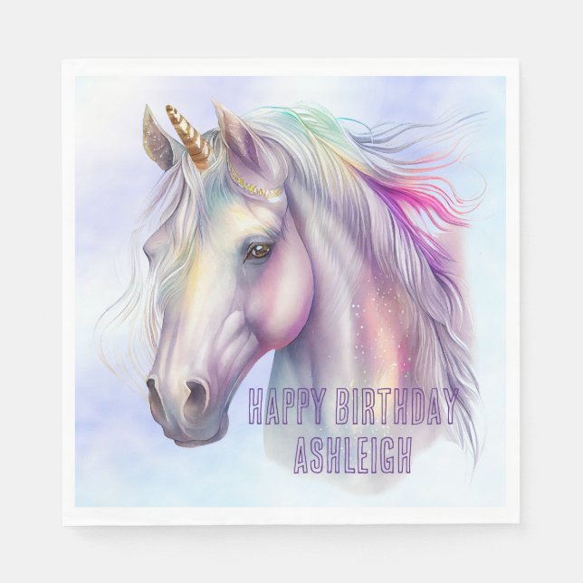 Lila rosa Einhornname Serviette (Vorderseite)