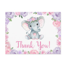 Lila rosa Elefant Danke Rose Girl Postcard