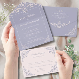 Lila rosa Elegant für eine Hochzeit All In One Einladung