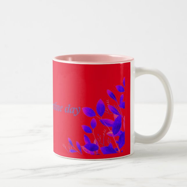 lila rosa elegantes Blumenmuster Zweifarbige Tasse (Rechts)