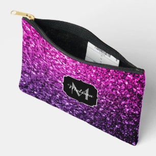 Lila rosa falsche Glitter-Funken Monogramm Zubehörtasche