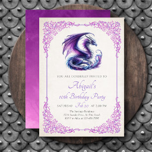 Lila Rosa Fantasy Mädchen-Geburtstag Einladung